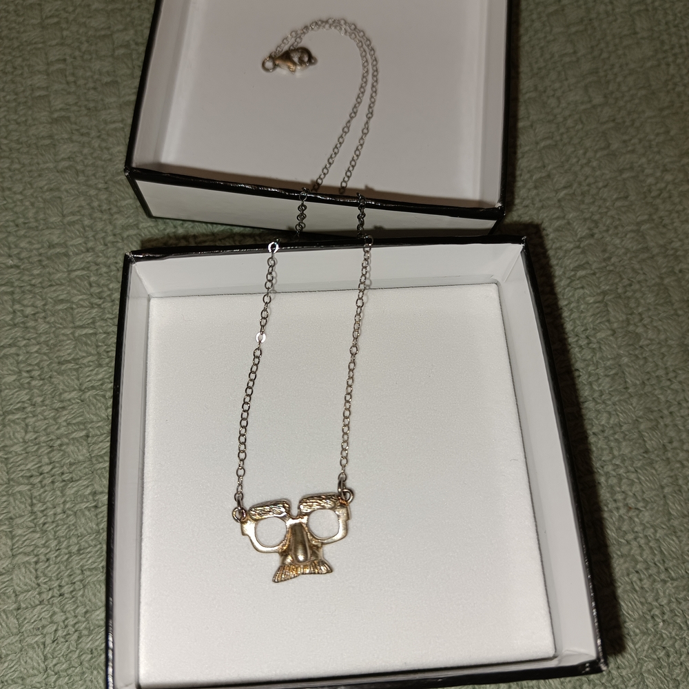 Artisan Made Goldtone Groucho Glasses Pendant Necklace With Lobster Clasp